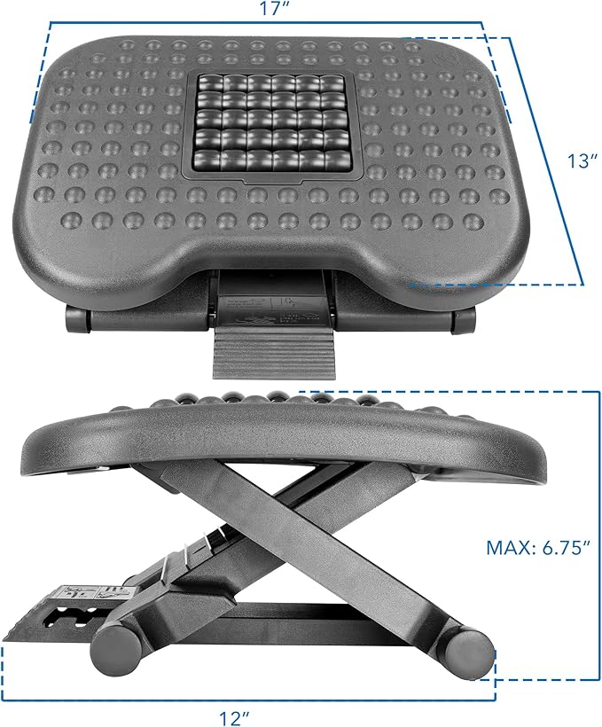 Mount-It! Ergonomic Under Desk Footrest | Massaging Foot Rest Support | Tilting Footrest with 3-Level Height Adjustment | Under Chair Office Footrest-DeskLoop Office