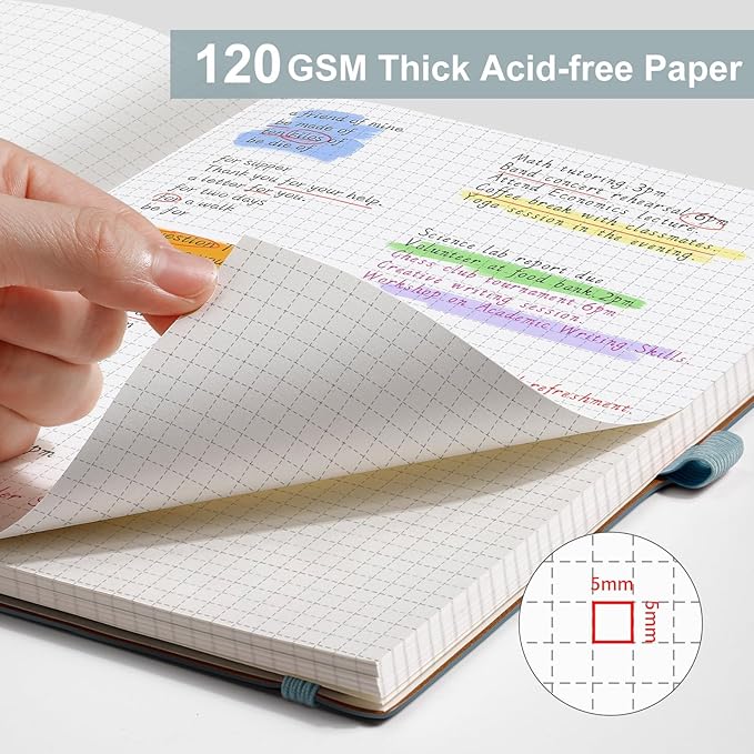 AHGXG Graph Paper Notebook - Grid Notebook Journal, 120 GSM Thick Graph Paper, Large B5 Notebook 96 Pages, Leather Softcover, for Graphing, Writing, Math, Engineering, 7.6'' X 10'' - Gray Blue-DeskLoop Office