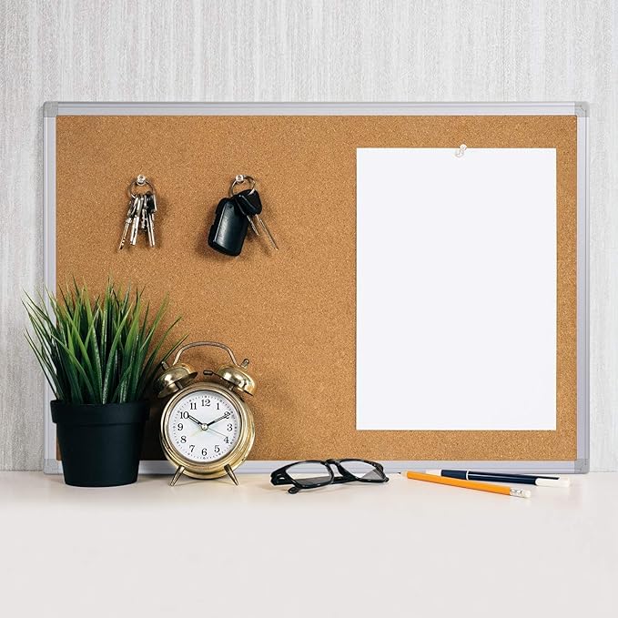 Board2by Cork Board Bulletin Board 24 x 18 Inches, Silver Aluminium Framed Corkboard, Office Board for Wall Cork, Large Wall Mounted Notice Pin Board for Home, Office and School-DeskLoop Office