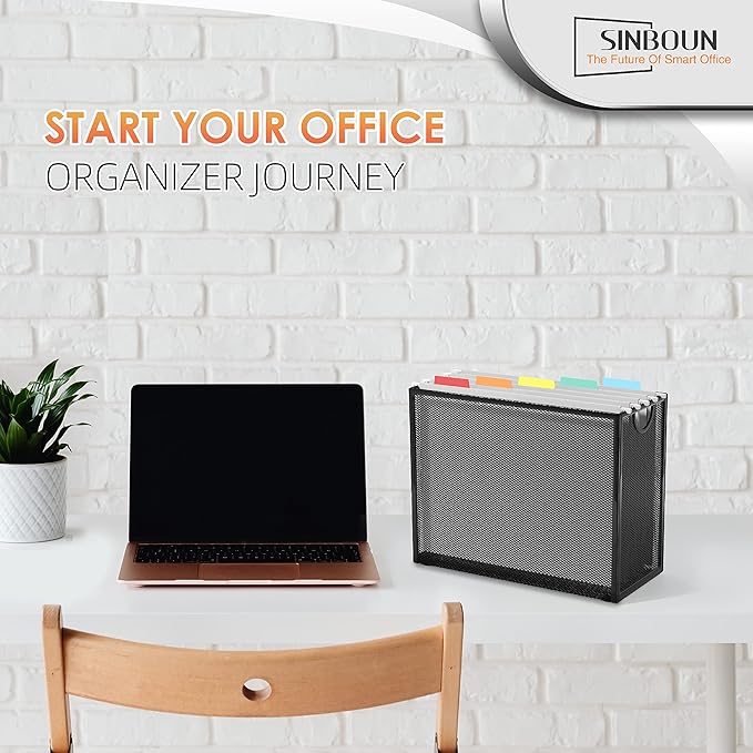 Sinboun Hanging File Organizer Letter-Size File Holder Filing Box Includes 5 Hanging Folders - Metal Mesh Magazine Letter Storage Cabinets File Cart for Office Home School, No Assembly Required-DeskLoop Office