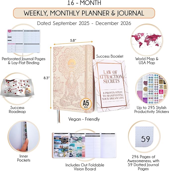 2025-2026 Planner Weekly and Monthly | 16-Month Life Planner to Increase Focus & Productivity | Reduce Overwhelm & Achieve Your Biggest Goals | Include Gift Box & Stickers | Sep 2025-Dec 2026-DeskLoop Office