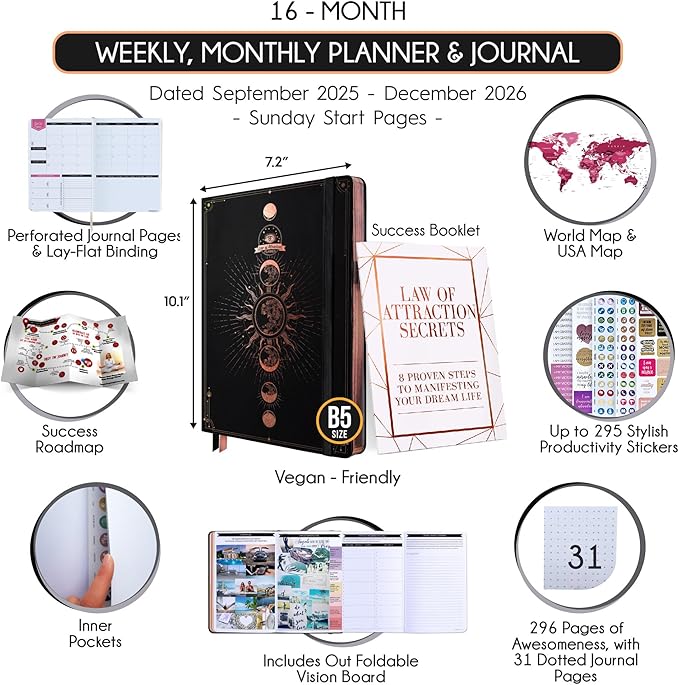 2025-2026 Planner Weekly and Monthly | 16-Month Life Planner to Increase Focus & Productivity | Reduce Overwhelm & Achieve Your Biggest Goals | Include Gift Box & Stickers | Sep 2025-Dec 2026-DeskLoop Office