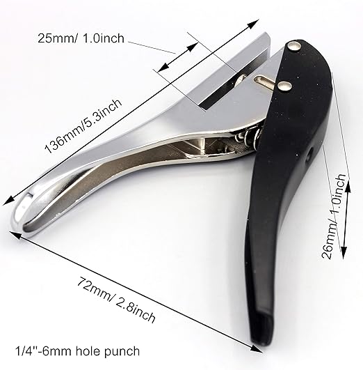 Metal Silver Hand-held 1/4 inch 6mm Round Heavy Duty Single Circle Hole Punch for ID Cards PVC Cards Badge Photos-DeskLoop Office