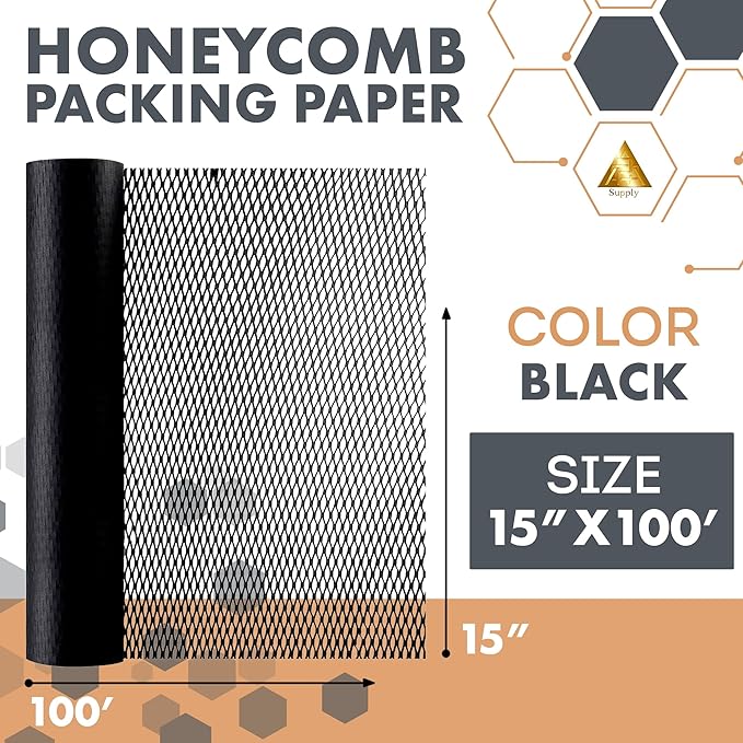 Black Honeycomb Packing Paper for Moving Breakables, 15 Inch x 100 Feet. Fragile Shipping Supplies. Perforated Packing Materials for Fragile Items. Moving Paper Wrap. Eco Friendly Packaging-DeskLoop Office