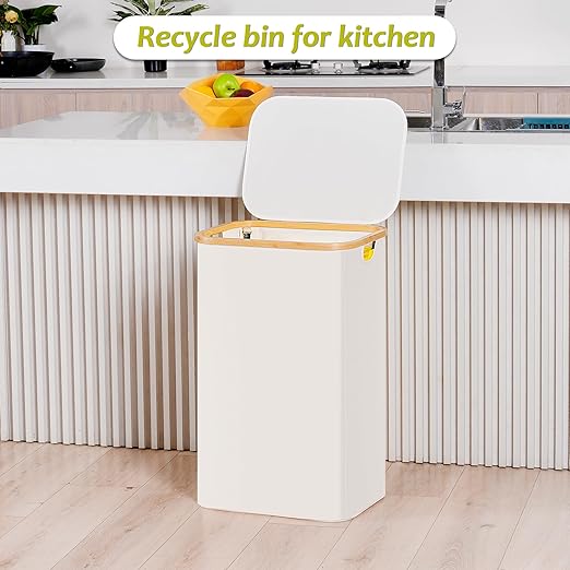 efluky Recycle Bin Holder 100L, 26 Gallon Trash Can with Lid, Garbage Bag Holder for Yellow Bags, Easy Removal, (Inner Bag Not Included) -Beige-DeskLoop Office
