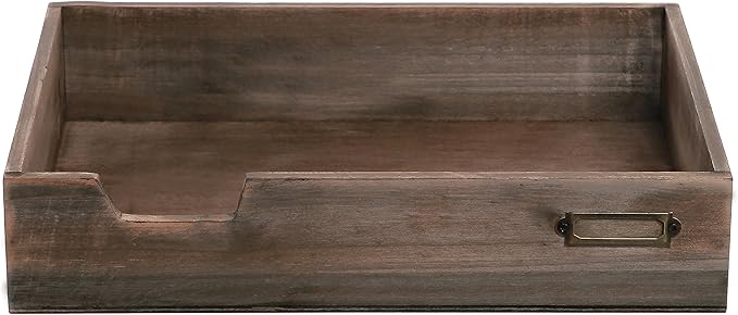 MyGift® Distressed Brown Vintage Wood Paper Tray, Office Desktop Document, File Folder, Magazine Holder Tray-DeskLoop Office