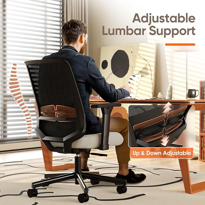 Ergonomic Office Chair, Mesh Computer Desk Chairs with Adjustable Lumbar Support, 3D Armrests, Tilt Function, Comfy Wide Seat, Swivel Executive Work Task Chair for Company and Home-DeskLoop Office