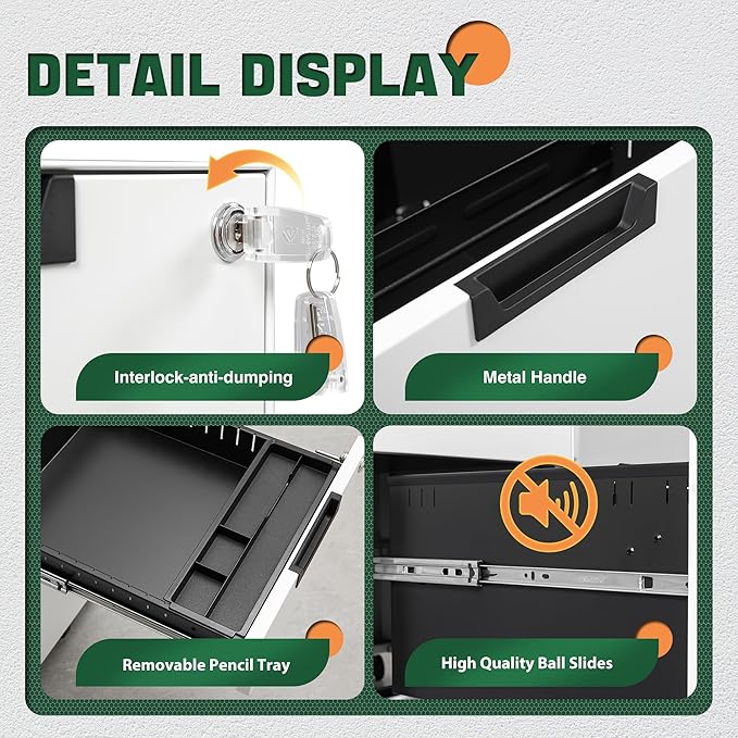 Letaya 3 Drawer Mobile File Cabinet with Lock,Under Desk Metal Small Filing Cabinets for Home Office Organizer Letters/Legal/A4(Fully Assembled Except Wheels-White)-DeskLoop Office