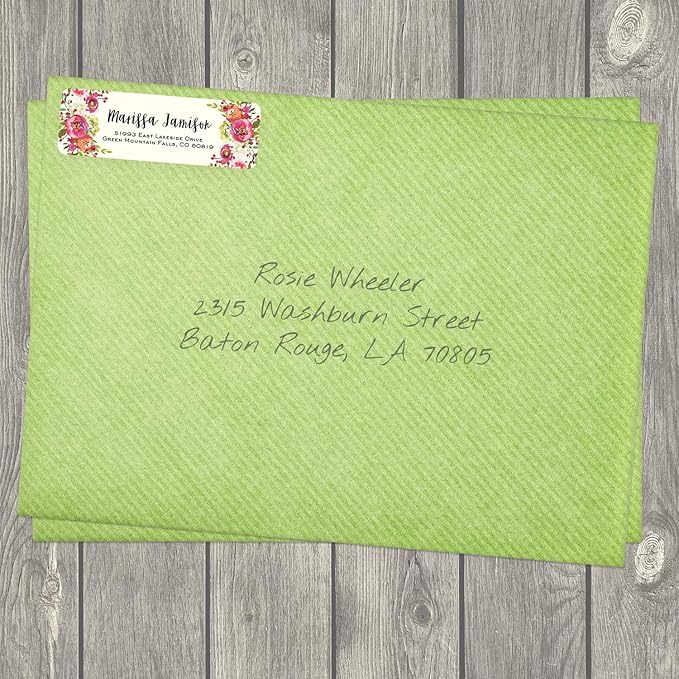 Vibrant Floral and Ivory Rolled Address Labels/Roll of 500 Personalized Address Labels/Designer Return Address Stickers in Elegant Plastic Dispenser-DeskLoop Office