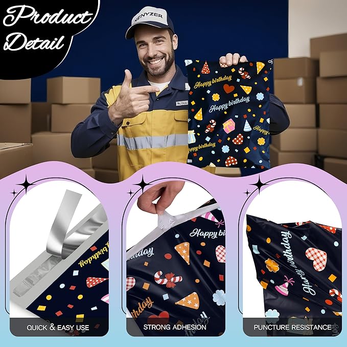 Happy Birthday Poly Mailer 10x13 Inch 25 Pcs, Waterproof Shipping Bags for Clothing, Tear-Resistant Mailier Bags, Strong Mailing Bags with Self-Seal-DeskLoop Office