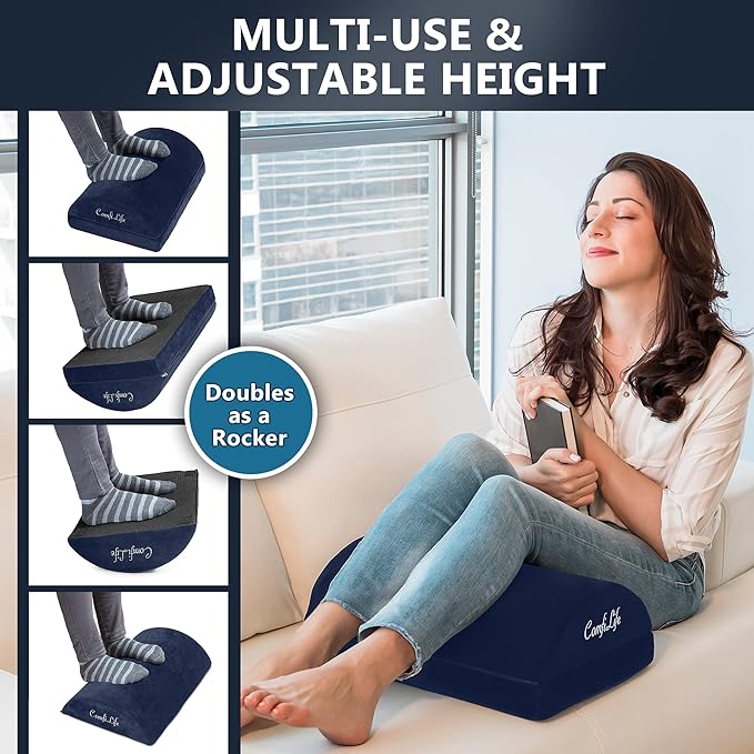 ComfiLife Foot Rest for Under Desk at Work – Adjustable Height Memory Foam Foot Stool for Under Desk, Office Chair & Gaming Chair – Ergonomic Footrest for Back & Hip Pain Relief (Navy)-DeskLoop Office