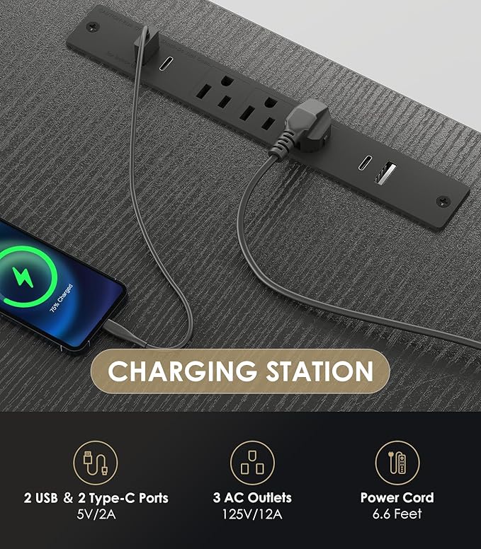 OffiGo Electric Standing Desk with 3-Piece Board, 79 Inch Height Adjustable Large Desk with Power Outlets, Sit Stand Table, Writing Computer Desk for Home, Office, Workstation, Black-DeskLoop Office