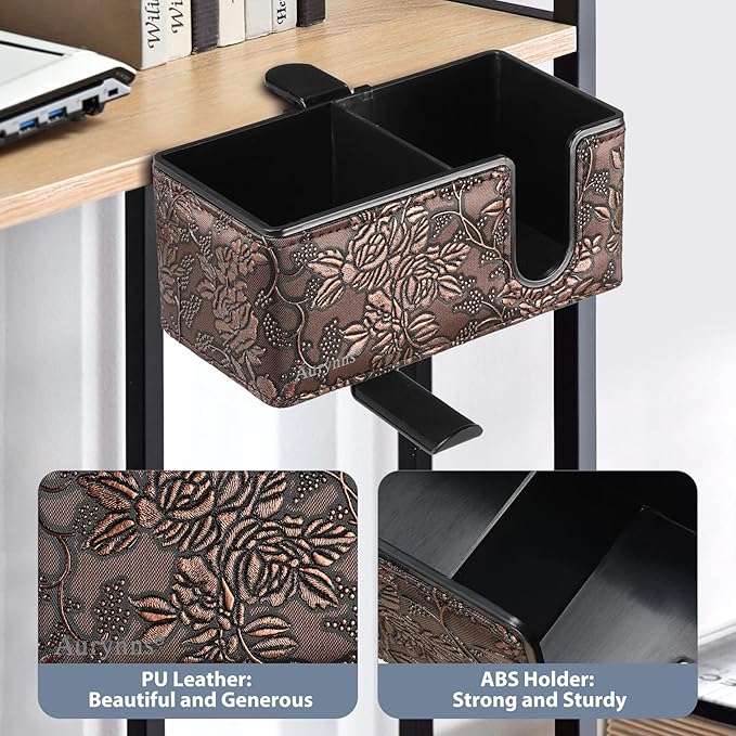 Desk Cup Holder Clip on Pen Holder Headphone Hanger Headset Stand Rotatable Clamp Hook Under Desk (Golden)-DeskLoop Office