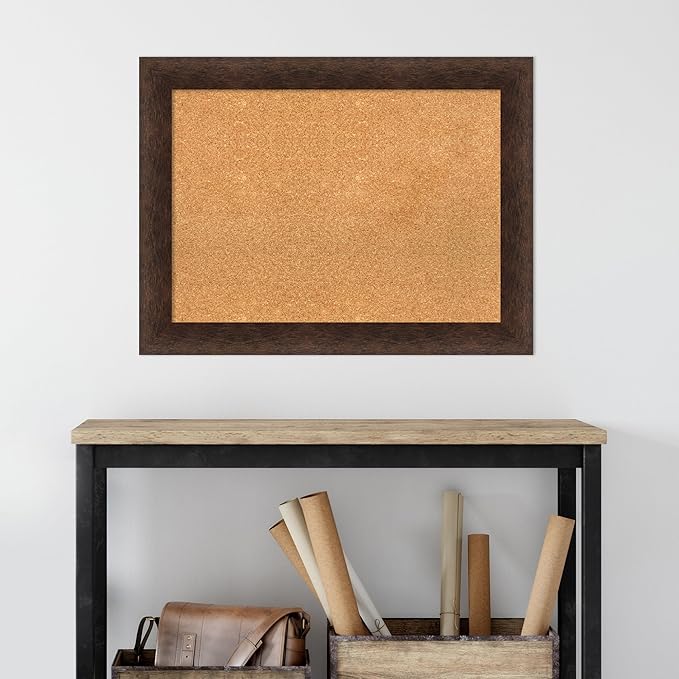 Amanti Art Natural Cork Board for Wall, 25x33 Vision Board with Brown Wood Frame, Medium Corkboard Office Decor for Home Organization, Casual Corkboard Pinboard to display items for home organization-DeskLoop Office