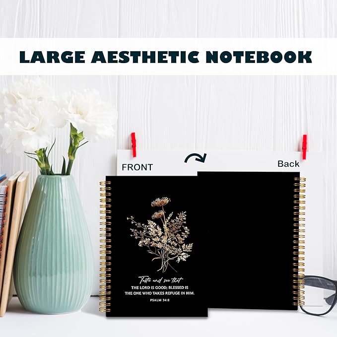 BearCake the Lord is Good Boho Floral Christian Notebook Journal, Christian Gifts for Women, Bible Notebooks for Note Taking, Bible Journaling Notebook, Hardcover Spiral Notebook 5.5x8.3-DeskLoop Office