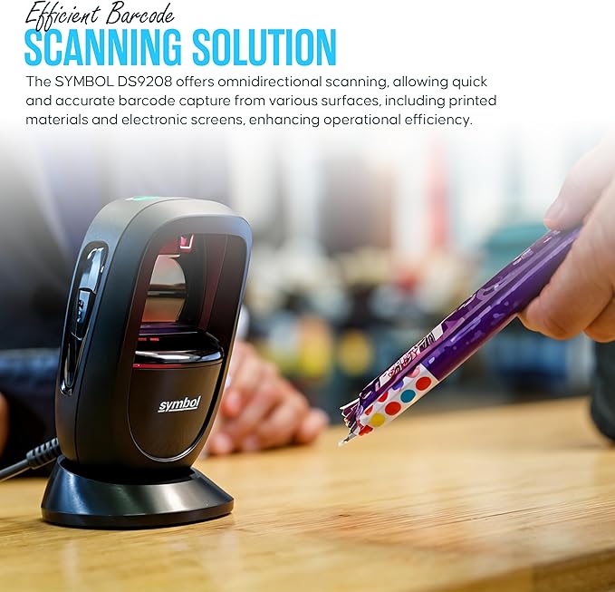 DS9208 Zebra Symbol Digital Handsfree 1D/2D Barcode Scanner with USB Cable & Microfiber Cleaning Cloth - High Performance Scanning, Compact Design, Standard Range (Renewed)-DeskLoop Office