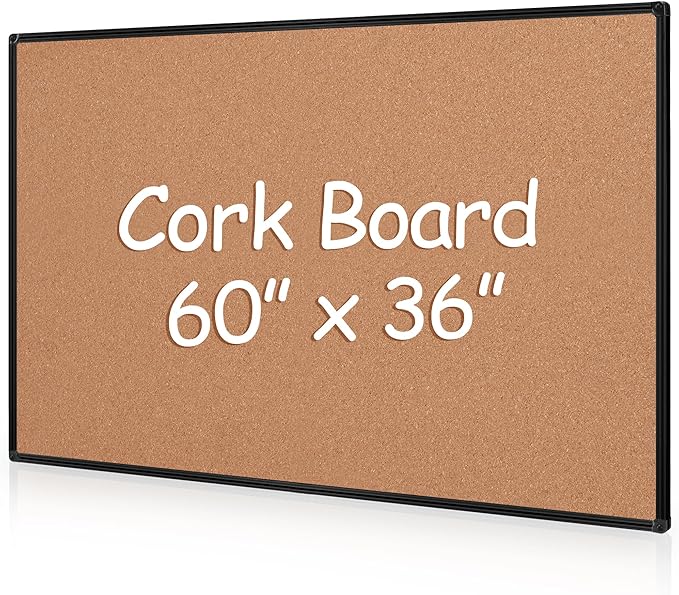 Board2by Extra Large Cork Bulletin Board 60" X 36", Black Aluminum Framed 5'x3' Corkboard for Wall, Wall Mounted Notice Pin Board with 18 Push Pins for School, Home & Office-DeskLoop Office