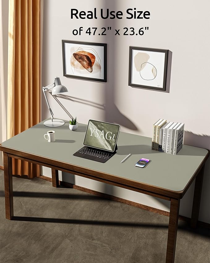 YSAGi Leather Desk Protector, Office Mat, Large Mouse Mat, Non-Slip PU Leather Blotter, Laptop Pad, Waterproof Writing Pad for Office and Home (Sage Green, 47.2" x 23.21")-DeskLoop Office