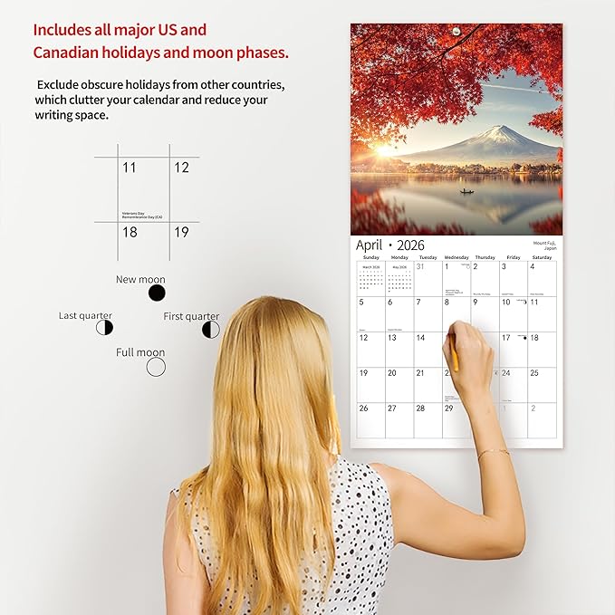 2026 Wall Calendar,Calendar 2026, July 2025 - December 2026, Wall Calendar Exotic Destinations, 12" x 24" Opened,Full Page Months Thick & Sturdy Paper for Calendar Organizing & Planning-DeskLoop Office