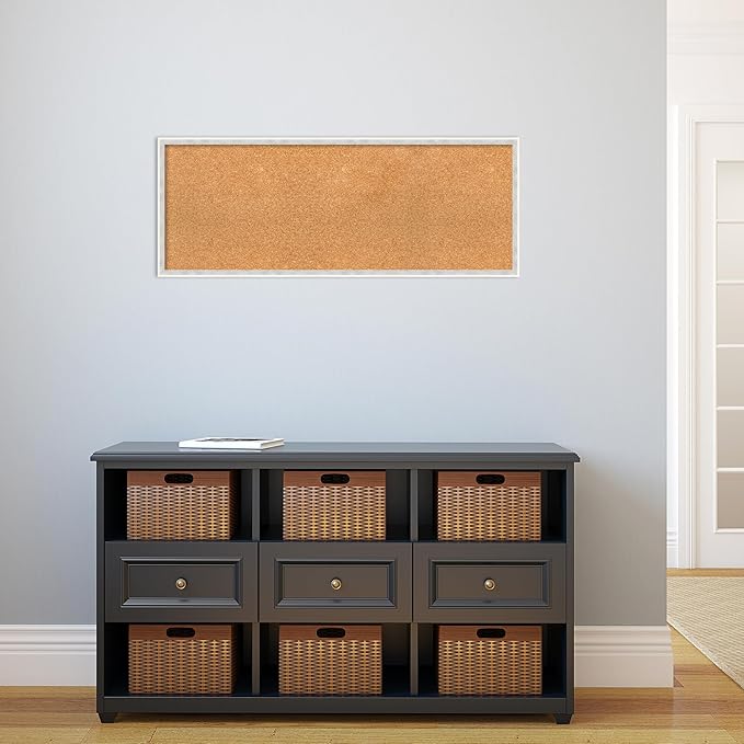 Amanti Art Natural Cork Board for Wall, 15x39 Vision Board with White Frame, Medium Corkboard Office Decor for Home Organization, Modern Corkboard Pinboard to Display Items for Home Organization in-DeskLoop Office