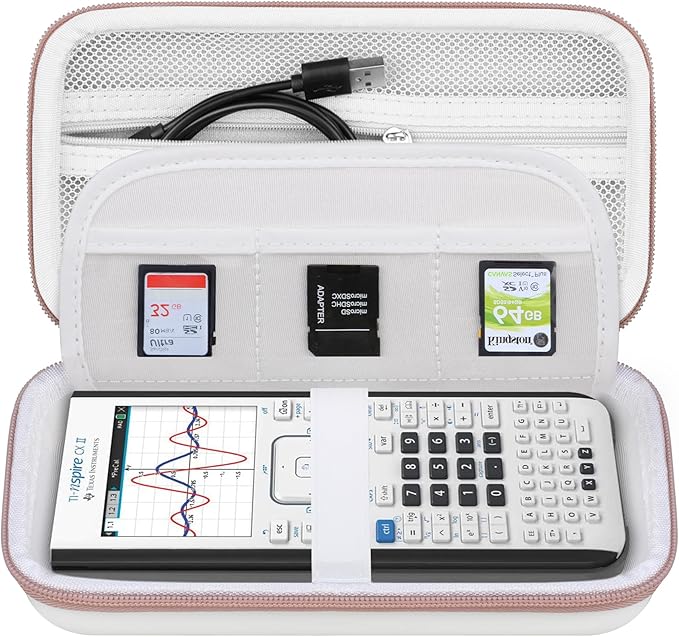 BOVKE Calculator Case for Texas Instruments TI-Nspire CX II CAS/CX II/CX CAS/CX Color Graphing Calculator and More - Extra Mesh Pocket for USB Cables and Other Accessories, White-DeskLoop Office
