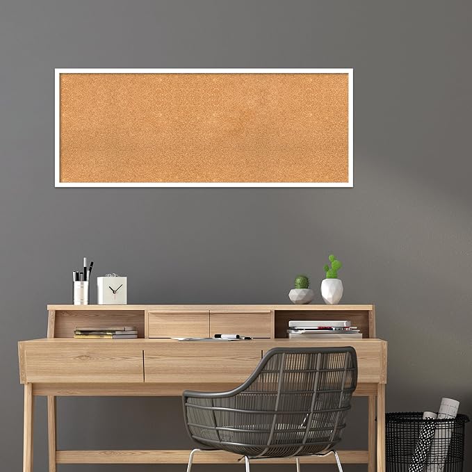Amanti Art Natural Cork Board for Wall, 21x53 Vision Board with White Frame, Oversize Corkboard Office Decor for Home Organization, Modern Corkboard Pinboard to Display Items for Home Organization in-DeskLoop Office