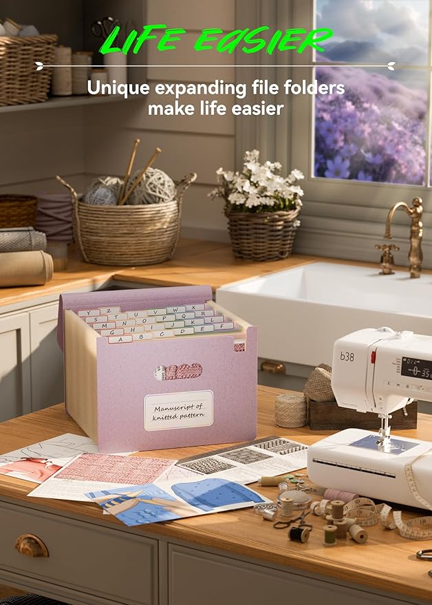 Accordion File Organizer, 26 Pockets Wheat Straw Expanding File Folder, Monthly Bill Receipt Organizer, A-Z Tabs, 100% BPA Free, Return to Nature, Healthy Living-Lavender Purple-DeskLoop Office