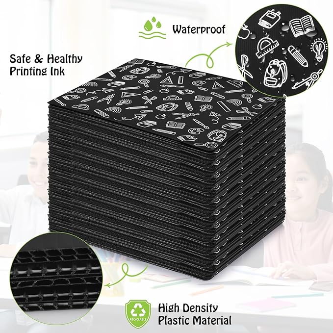 24 Pack Black Printing Privacy Floders for Student Desks - Durable Plastic Erasable - Testing Dividers for Classroom - Easy Clean Privacy Shields for Student - Includes Extra Labels-DeskLoop Office
