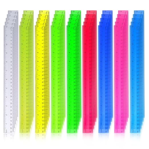 630 Pcs 12 Inch Plastic Rulers Bulk Color Clear Ruler Assorted Color Metric Straight Ruler with Inches and Centimeters for Kids School Classroom Student Back to School Office Gifts Supplies 9 Colors-DeskLoop Office