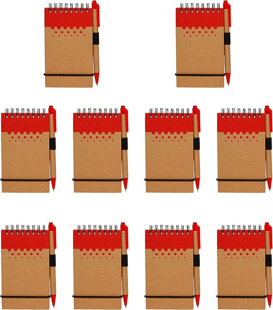 DISCOUNT PROMOS 10 Recyclable Spiral Small Notebooks Pack - 60 Lined Pages - Red-DeskLoop Office