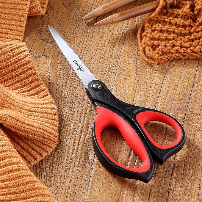 LIVINGO 8.5” Scissors All Purpose - Ultra Sharp Multipurpose 3 Pack Heavy duty Shears for Office, Home, School Sewing and Crafting Cutting Fabric, Paper, Red Comfort Grip-DeskLoop Office