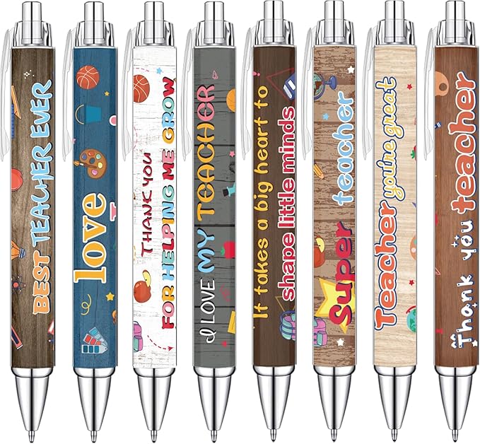 Idealmuzik 8 Teacher Pens,Gift for Teacher,Fun Cute Funny Best Pens Set,Teach Love Inspire Writing School Sayings Preschool Appreciation Gifts in Bulk-DeskLoop Office