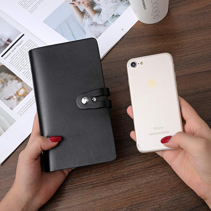 RFID Credit Card Holder, Leather Business Card Organizer with 96 Card Slots, Credit Card Protector for Managing Your Different Cards and Important Documents to Prevent Loss or Damage (Black)-DeskLoop Office