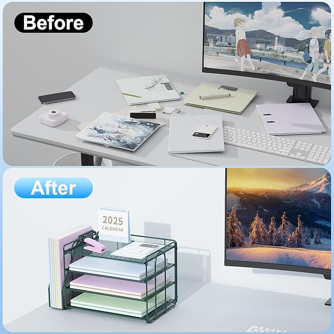 Spacrea Paper Organizer, Desk Organizers and Accessories for Desk with File organizer, Desk Accessories & Workspace Organizers for Office Supplies (Dark Green)-DeskLoop Office