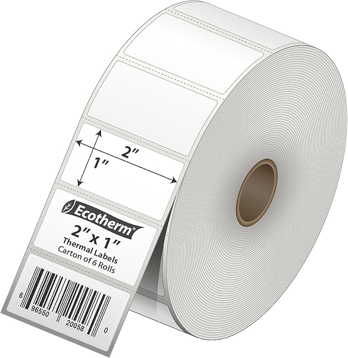 2"x1" Thermal Labels for Rollo, Munbyn, Zebra, Godex, Arkscan, iDPRT, Offnova Label Printers and More - White Paper Stickers - Small Multipurpose Labels | 15000 Labels | 6 Rolls | by Ecotherm-DeskLoop Office