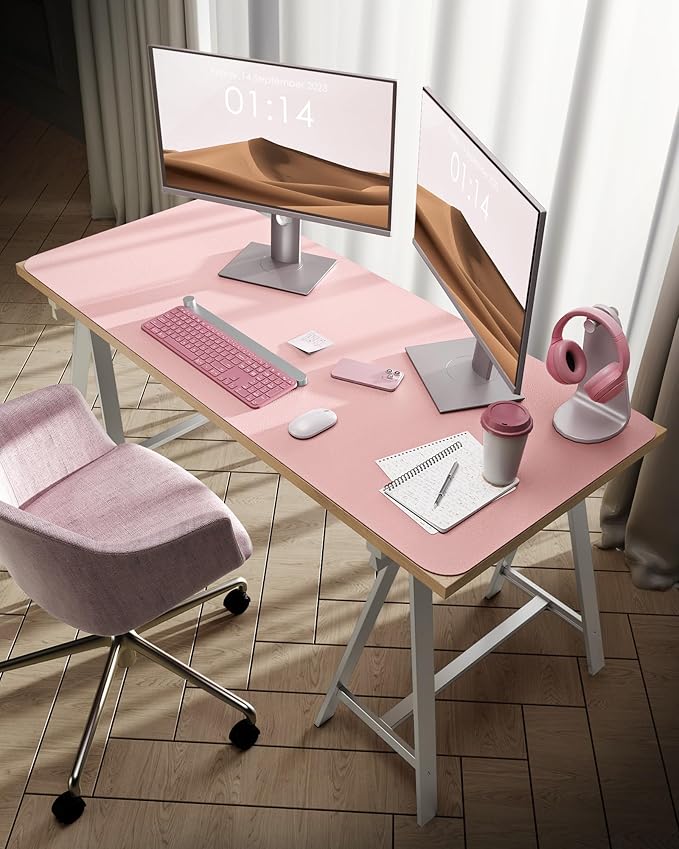 YSAGi Leather Desk Protector, Office Mat, Large Mouse Mat, Non-Slip PU Leather Blotter, Laptop Pad, Waterproof Writing Pad for Office and Home (Light Pink, 47.2" x 23.6")-DeskLoop Office