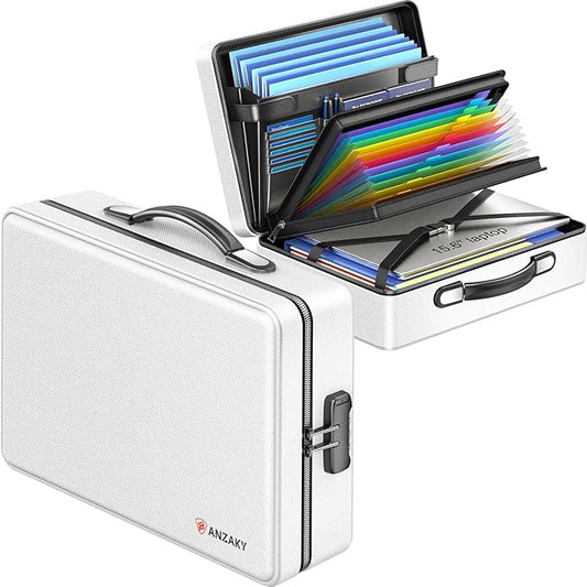 Fireproof Document Box with Fireproof Zipper, Hard Inner Shell Fireproof Document Bag with Lock, Fireproof Water Resistant Important Document Organizer 16 inch Laptop File Briefcase (Silver)-DeskLoop Office