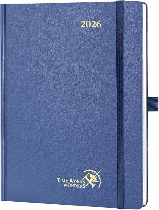 POPRUN 2026 Planner (Medium Size 8.5''x 6.5'' Hardcover) - Daily Weekly and Monthly Calendar Agenda 2026 Appointment Book with Hourly Time Slots, Monthly Tabs, 100 GSM - Navy Blue-DeskLoop Office