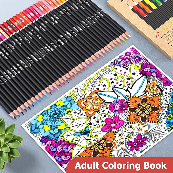 Soucolor 72-Color Colored Pencils for Adult Coloring Books, Back to School Supplies, Soft Core, Artist Drawing Sketching Pencils Set, Art Supplies Kit Gifts for Kids Teens Beginners Blending Shading-DeskLoop Office