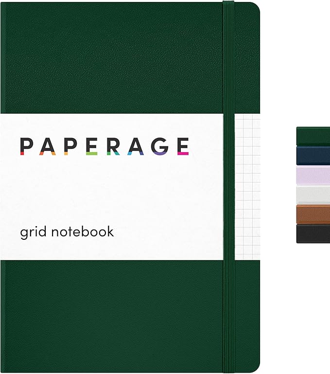 PAPERAGE Graph Paper Journal Notebook, (Dark Green), 160 Pages, Medium 5.6 in x 8 in - 100 GSM Thick Paper – Hardcover Grid Notebook for Work or School-DeskLoop Office