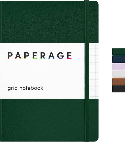 PAPERAGE Graph Paper Journal Notebook, (Dark Green), 160 Pages, Medium 5.6 in x 8 in - 100 GSM Thick Paper – Hardcover Grid Notebook for Work or School-DeskLoop Office