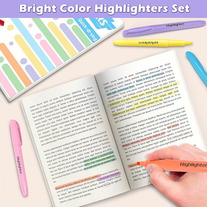 V-Opitos 30 Pack Highlighter in 6 Pastel Colors, No Bleed Highlighters, Bright Highlighters with Soft Chisel Tips, Ideal for Office and School Supplies-DeskLoop Office