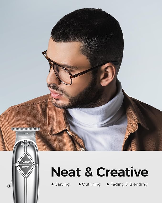 GLAKER Hair Clippers for Men Professional - Cordless Clippers and Trimmers Set, Complete Barber Kit for Hair Trimming & Beard Grooming, Mens Haircutting Kits for Blending & Fade Cuts (Silver)-DeskLoop Office