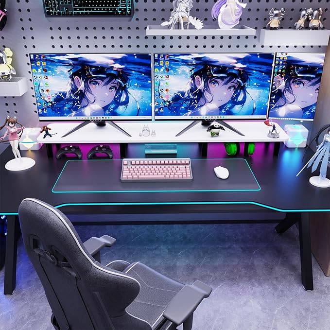 Dual Monitor Stand Riser 43.7 inch Large Extra Long Monitor Stand Riser Wide TV Stand Riser Monitor Stand for 2 Monitors Wood & Steel Leg Desktop Riser Desk Organization Home Office (White)-DeskLoop Office