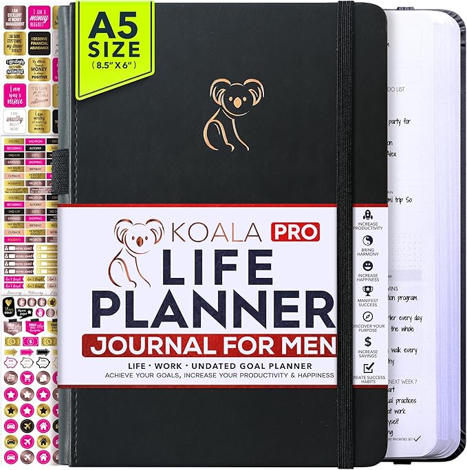 Life Planner - Gratitude Journal for Men & Women | Daily, Weekly & Monthly Planner with Budget Section, Time Blocking, Habit Tracker for Peace of Mind Planning to Increase Productivity & Happiness-DeskLoop Office