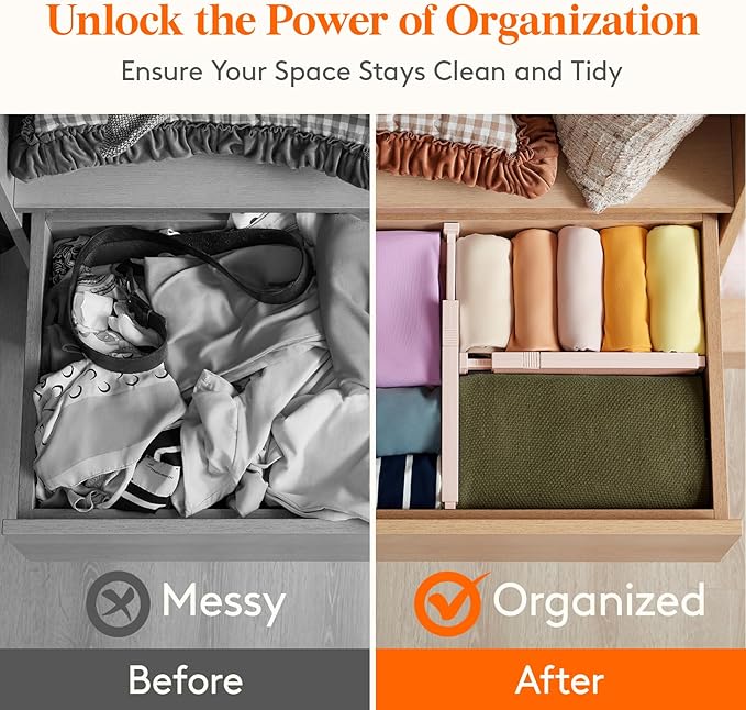 Lifewit 6 Pack Drawer Dividers 4" High, 11-17" Adjustable Drawer Organizers for Clothes, Expandable Dresser Separators in Bedroom/Bathroom/Kitchen/Fridge/Office Organization and Storage, Pink-DeskLoop Office