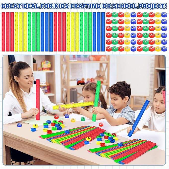 100 Pcs Plastic Rulers and 100 Pcs Mini Round Manual Pencil Sharpener Bulk, 4 Assorted Colors Pocket Sized Pencil Sharpeners Colorful Straight Ruler Back to School Supplies for Kids (Novel,12 Inch)-DeskLoop Office