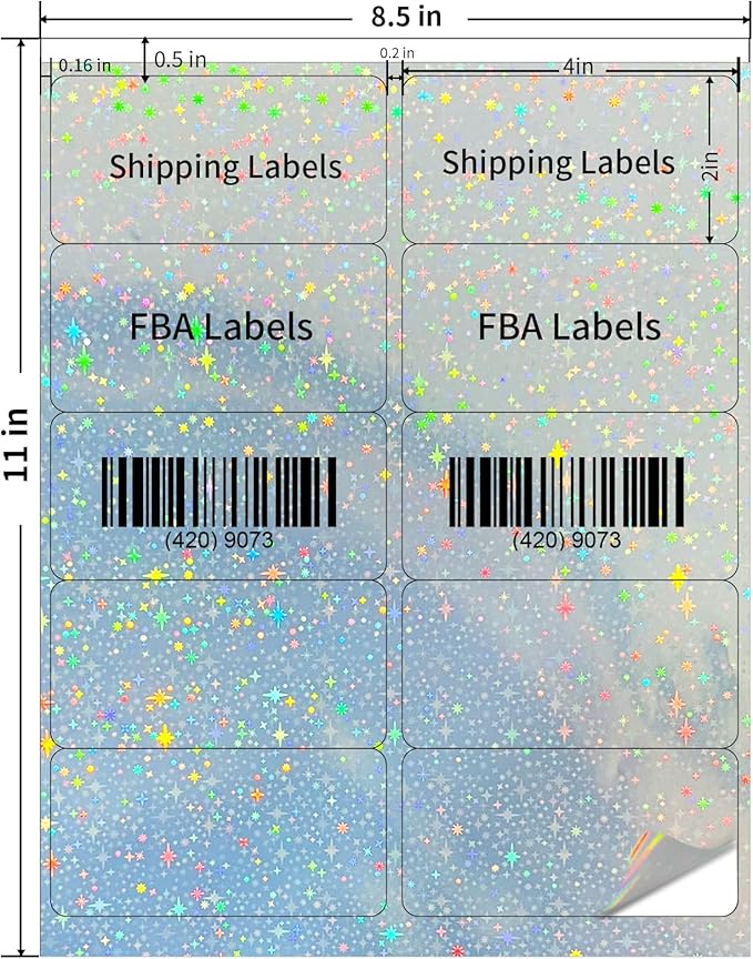STARLIBOO Shipping Labels Stickers, 2"×4" Printable Holographic Mailing Labels for Laser/Inkjet Printing- Matte, Permanent Adhesive Sticker (Holographic Star)-DeskLoop Office