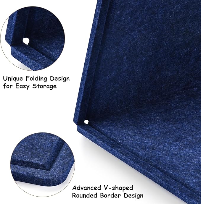 Large Bulletin Board, Foldable 60x36 Inches Cork Board Alternative, Large Felt Board Decorative Pin Board for Wall, Foldable Photo Board Self-Adhesive Vision Board with 36 Pushpins Dark Blue-DeskLoop Office