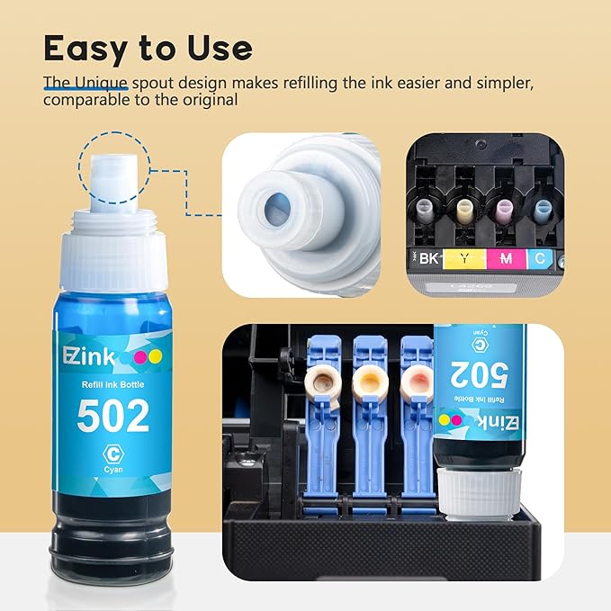 E-Z Ink 502 Ink Refill Bottles Compatible for Epson 502 Ink Refill Bottles T502 522 T522 High Capacity to Use with Epson ET-3850 ET-2850 ET-4850 ET-2800 ET-2760 ET-3760 (5 Bottles, 2BK C M Y)-DeskLoop Office
